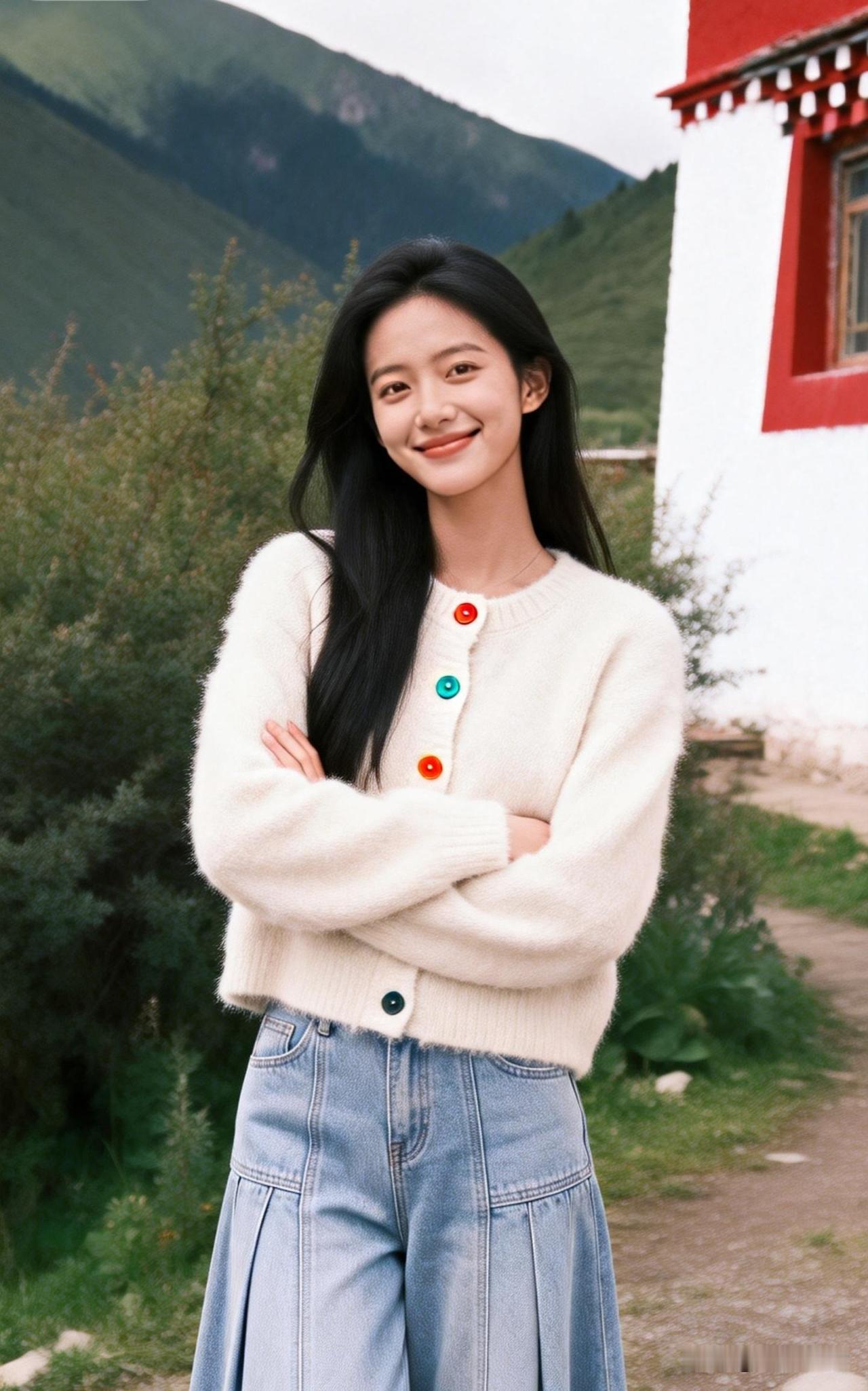 山间少女笑，红袖拂春风。