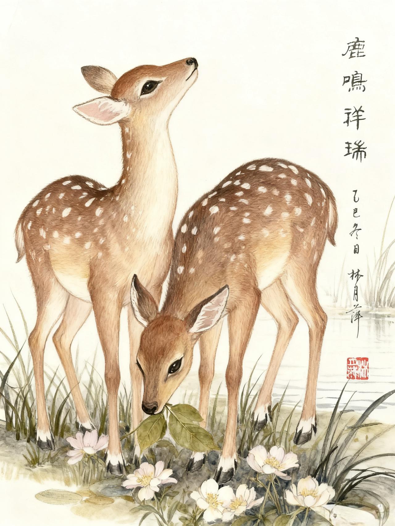 鹿鸣祥瑞，福禄相随。