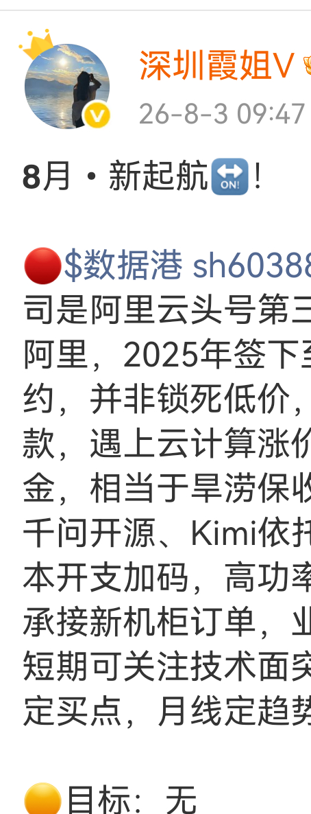 数据港603881📈T+1涨幅6.96%，轻仓的可止盈，买的多做减仓！A股