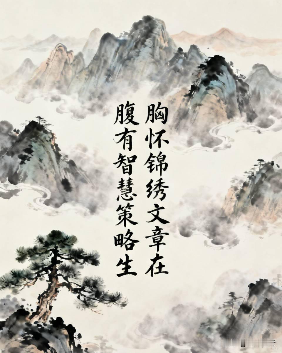 上联：胸怀锦绣文章在

下联：腹有智慧策略生