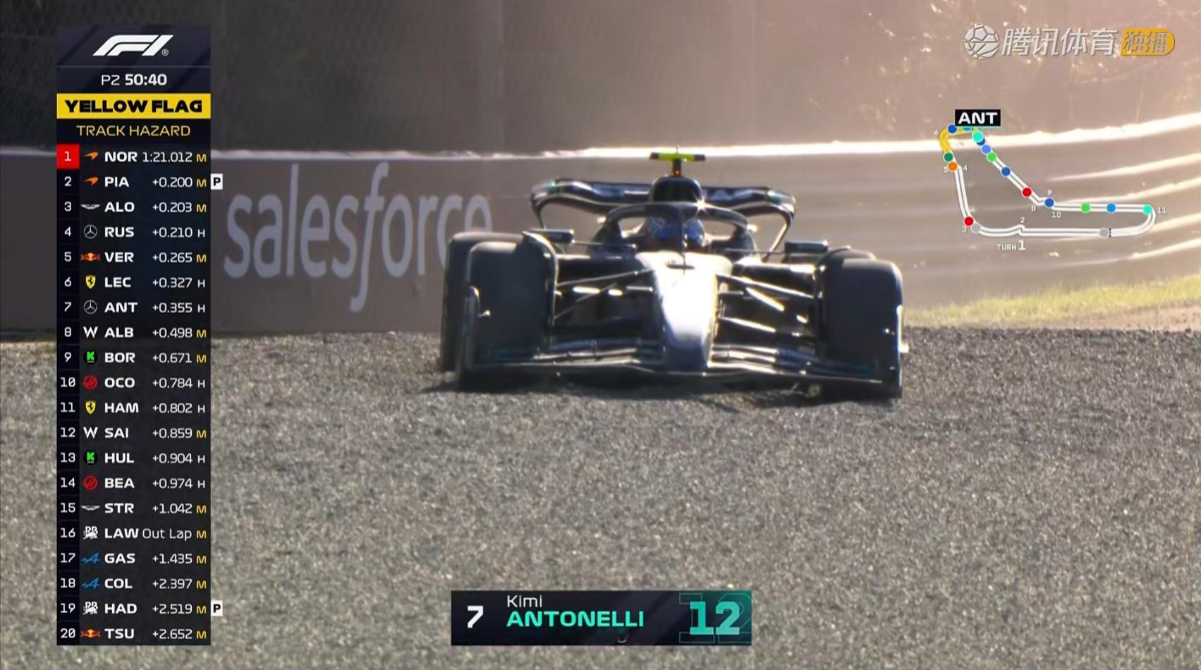 安东内利陷入砂石地！红旗！他的二练提前结束……F12025F1意大利大奖赛 ​​