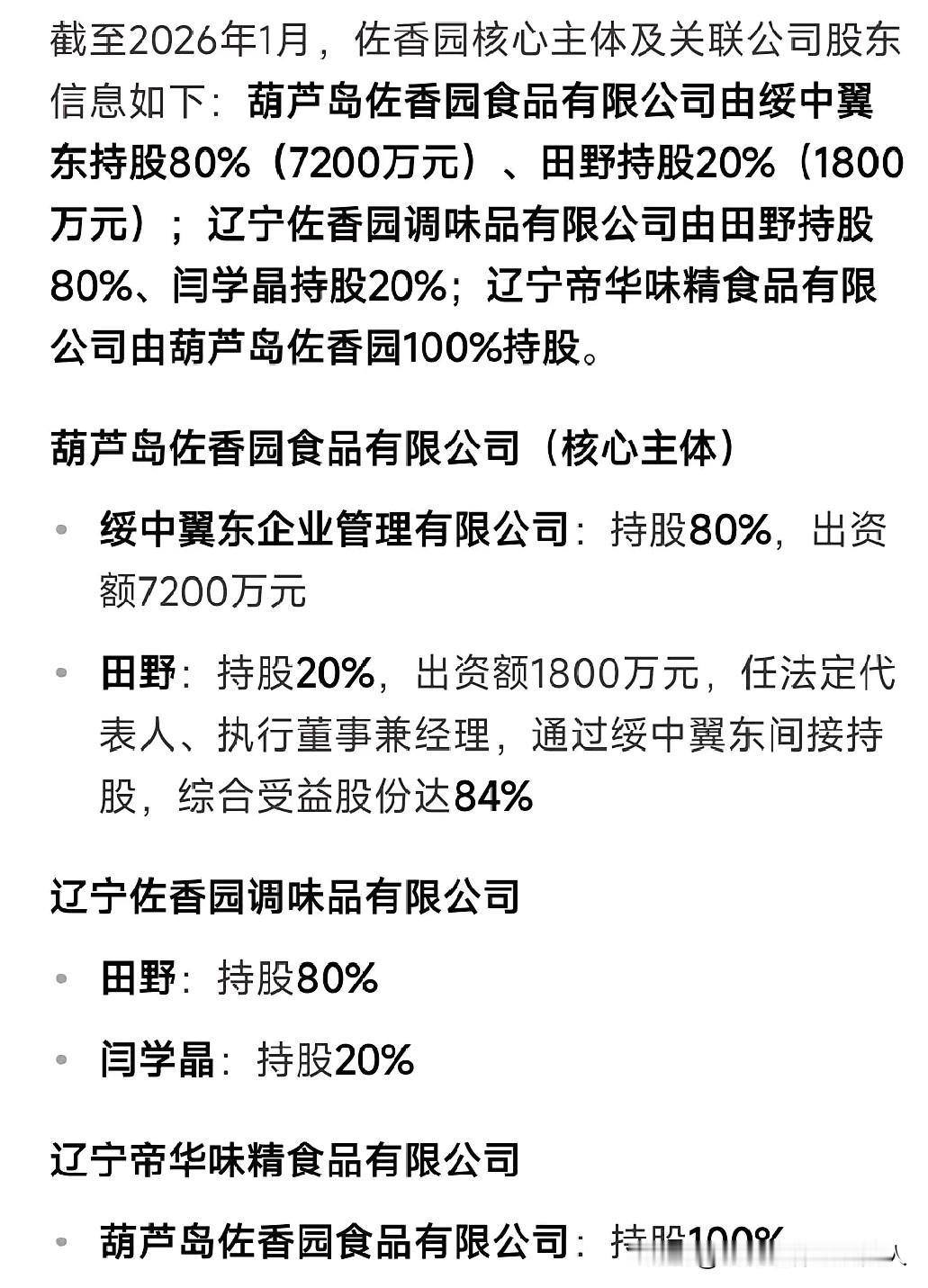 搞了半天，怪不得人家怼大家是酸黄瓜，是有底气。

看看佐香园真正的股东结构，你们