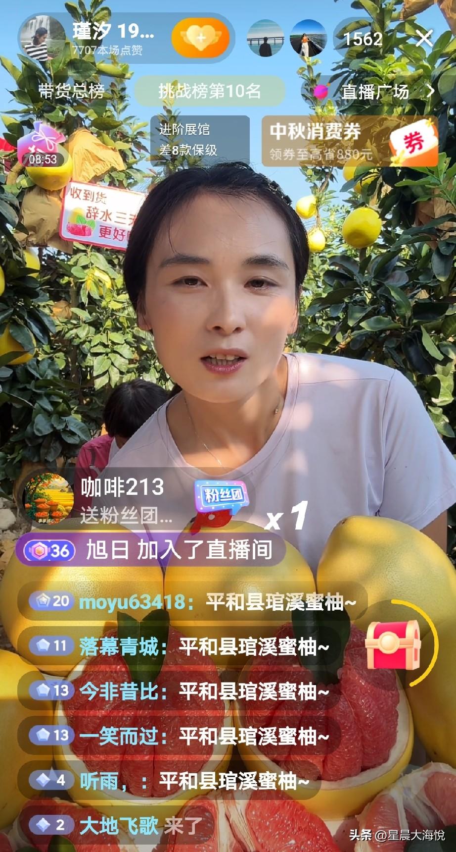 瑾汐来到了平和县带货柚子，

19.8元大约两个柚子，

瑾汐的养母妈妈也来了，