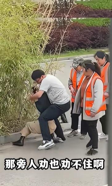 公园边，丈夫想看老婆的手机，老婆死活不让看，丈夫非要看，于是丈夫便抢了起来。两个