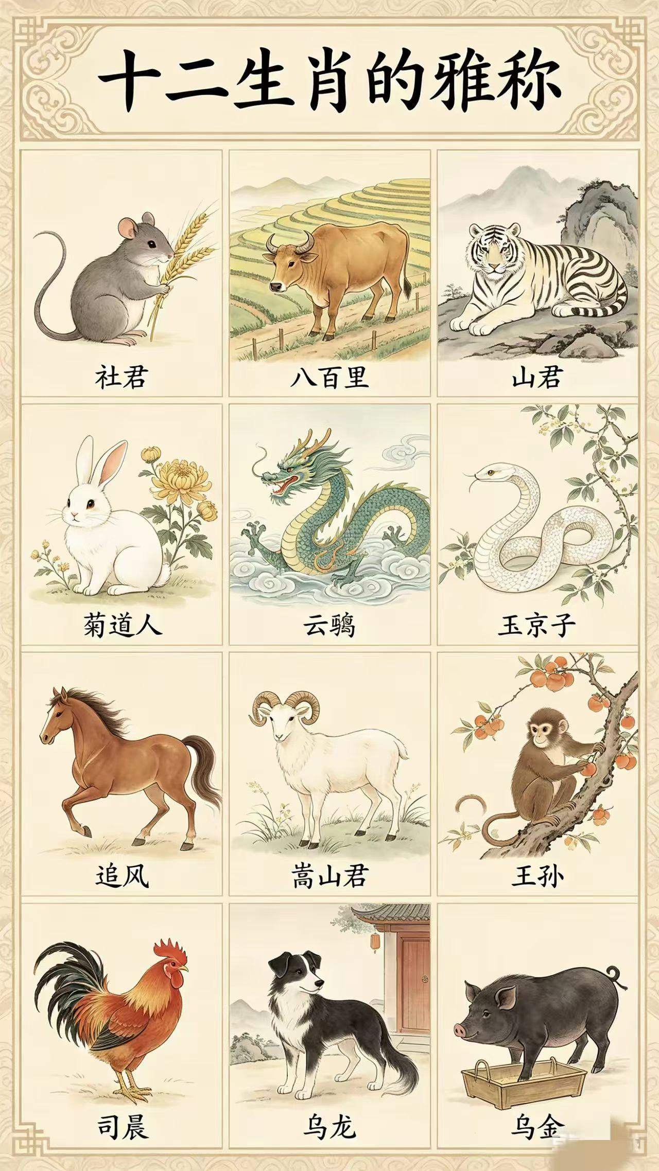 原来十二生肖还有这些雅称啊！