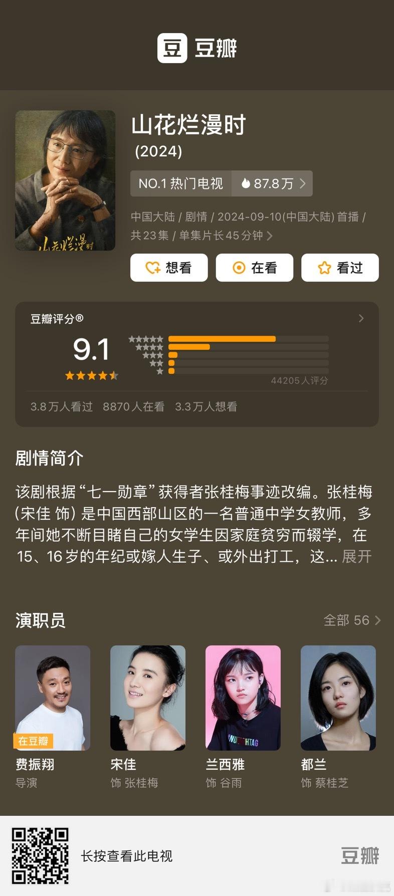 《山花烂漫时》豆瓣评分涨到9.1了，今年最高了吧 ​​​