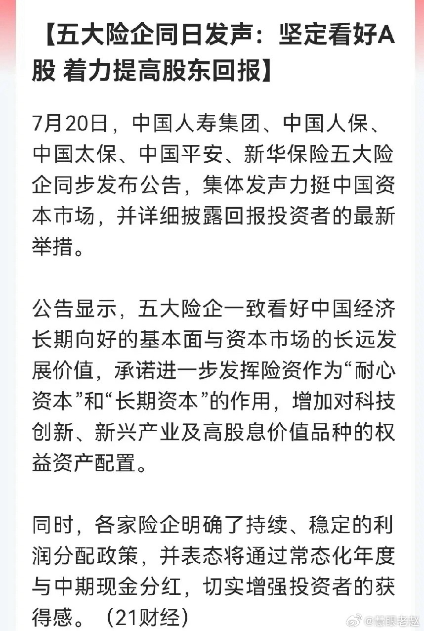 险资集体释放维稳信号，加码科创与价值标的并强化分红回报 