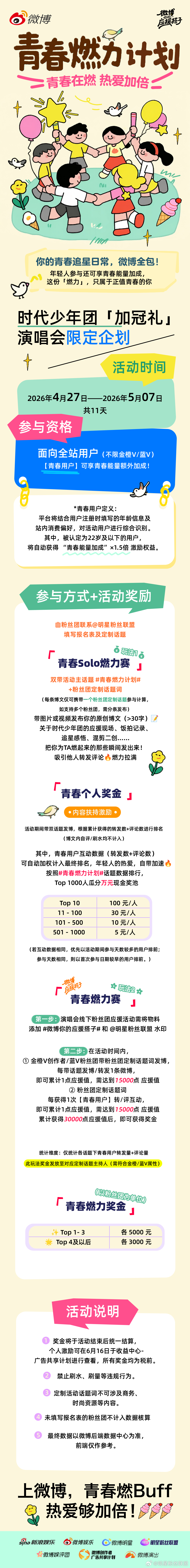 青春燃力计划 ✖️ 微博你的应援搭子青春开唱，热爱加冕🎤👑时代少年团「加冠礼