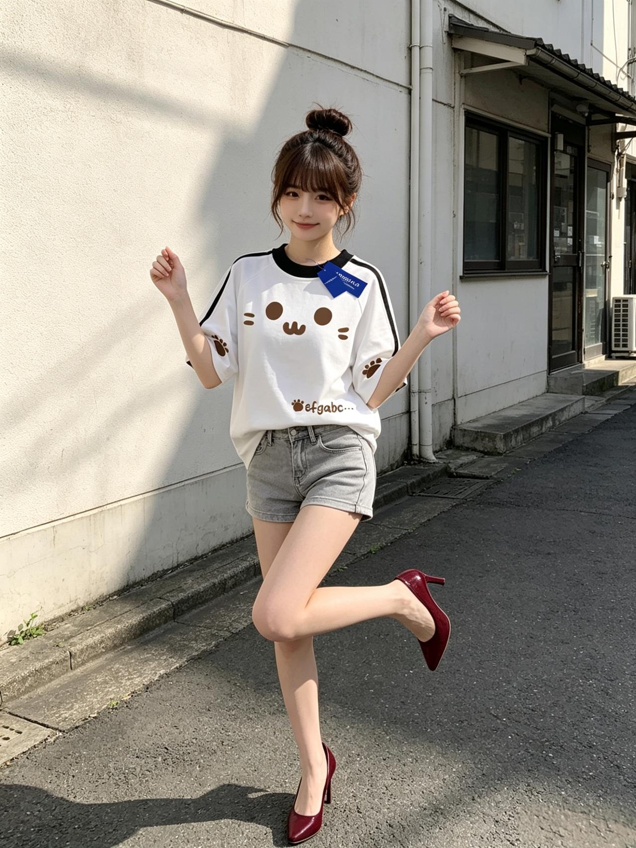 元气少女穿搭指南：可爱T恤+牛仔短裤+高跟鞋，活力满满！🌞👗👠有哪些女生日