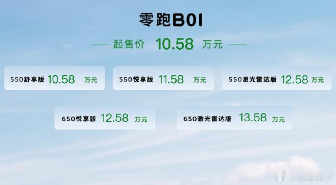 零跑B01惊喜预售10.58万起 全新B级纯电轿车B01入门版10.58万起的预