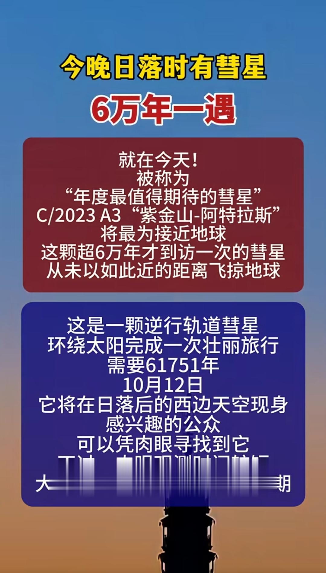 鸡西新闻在线。今晚日落时有慧星6万年一遇