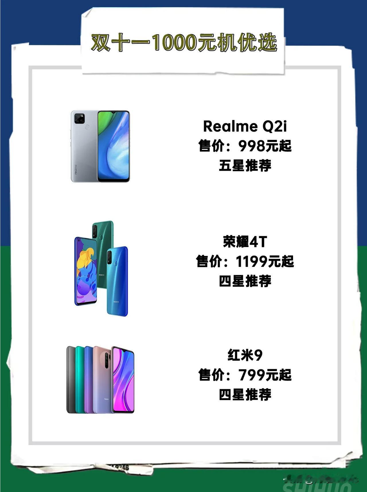 双十一选购推荐|1000元手机优选
第一款推荐的是Realme Q2i，我给了