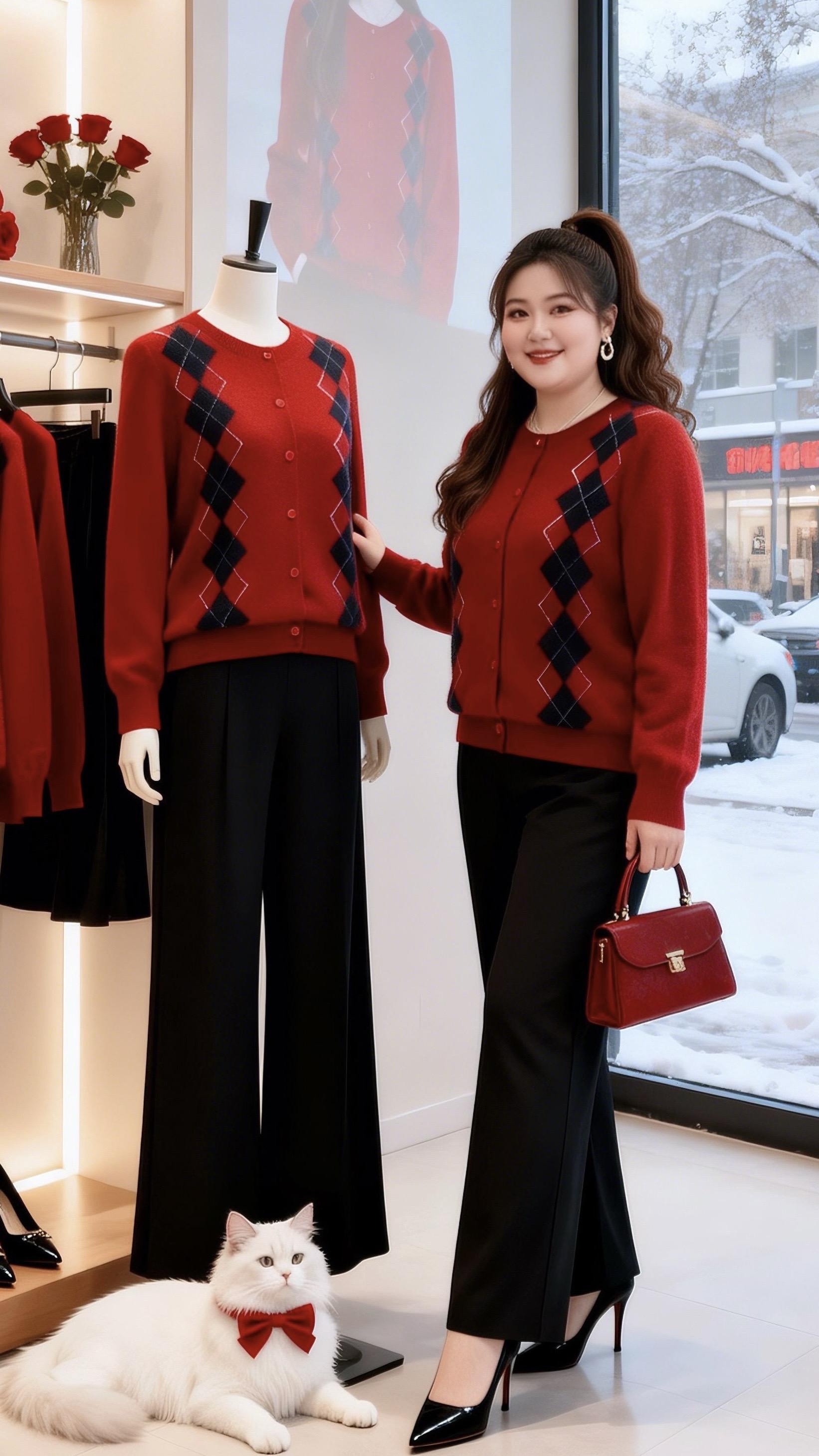 大码穿搭红色毛衣气质优雅穿搭 胖妹妹红色系新年穿搭来咯让人眼前一亮的跨年约会穿搭