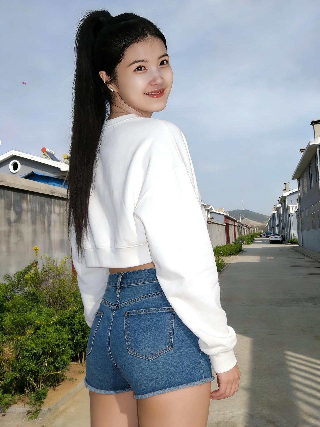 风把散乱的云絮揉成薄纱
她的马尾是条垂落的黑绸
扫过白卫衣的褶皱——
那是春天没