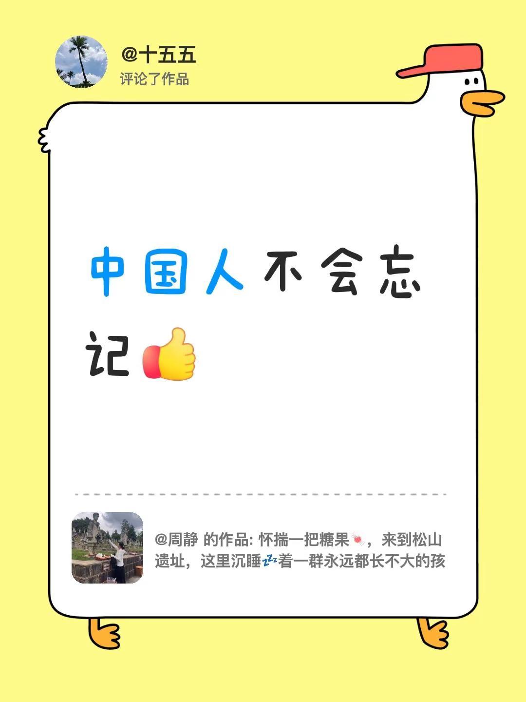 我评论了@周静 的作品：中国人不会忘记