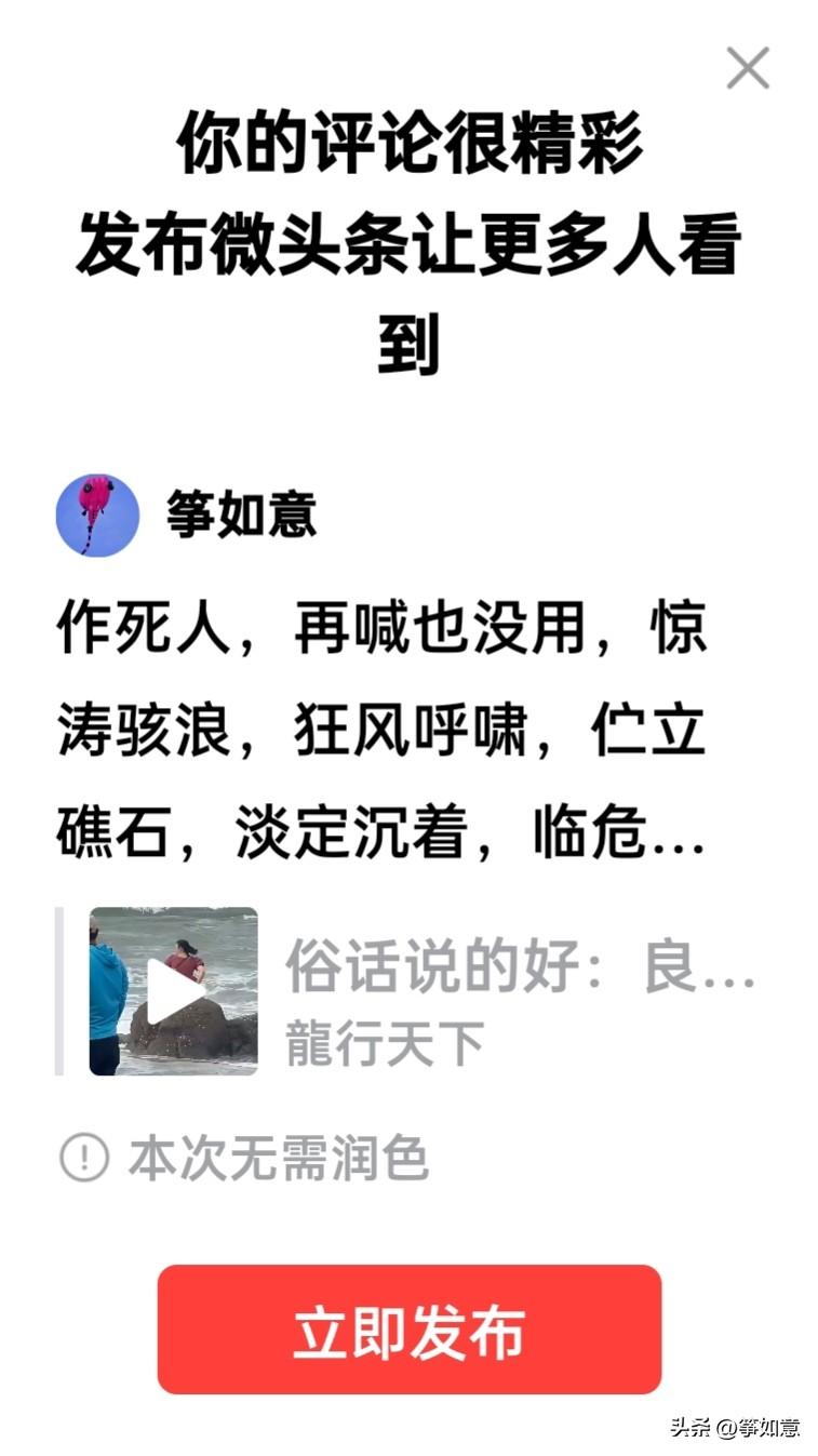 作死人，再喊也没用，惊涛骇浪，狂风呼啸，伫立礁石，淡定沉着，临危嬉戏，急刹同伴，