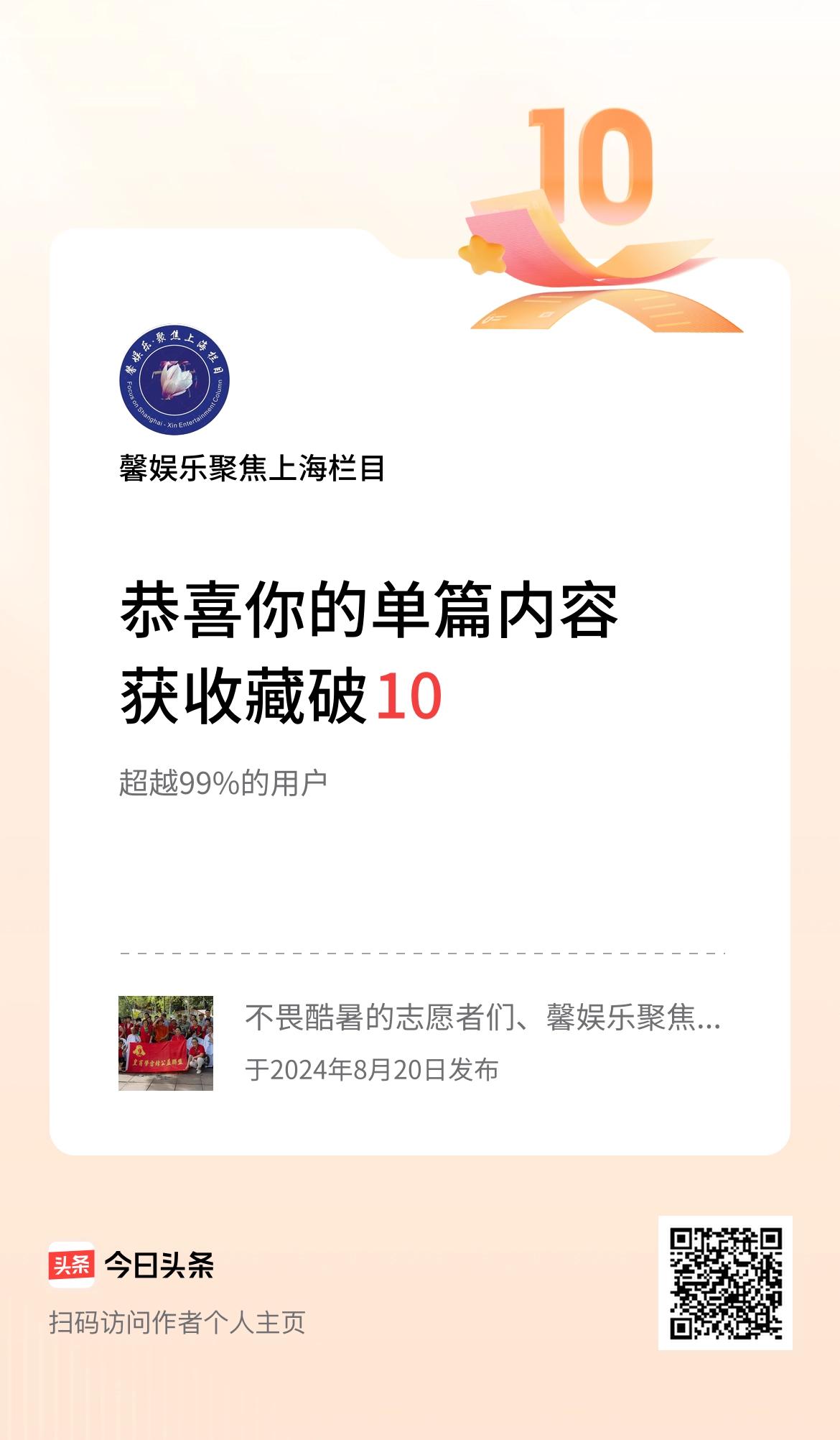 分享我的头条荣誉 分享我的头条荣誉 分享我的头条荣誉：单篇内容的收藏量突破10啦