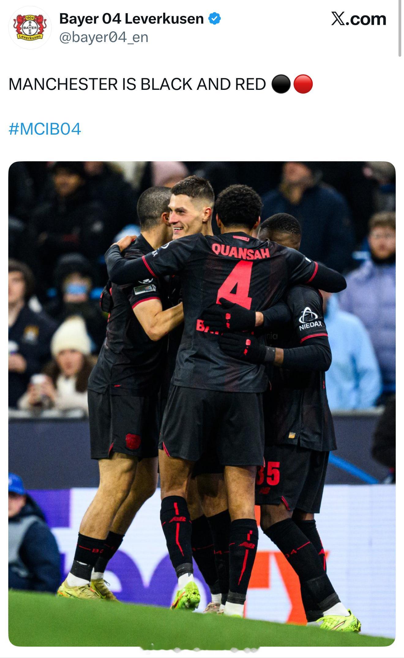 勒沃库森赢了曼城后 