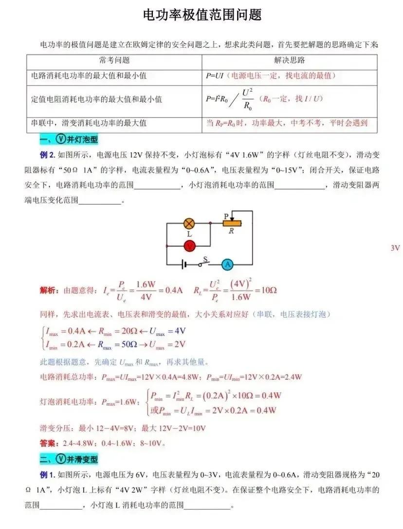 电功率极值问题