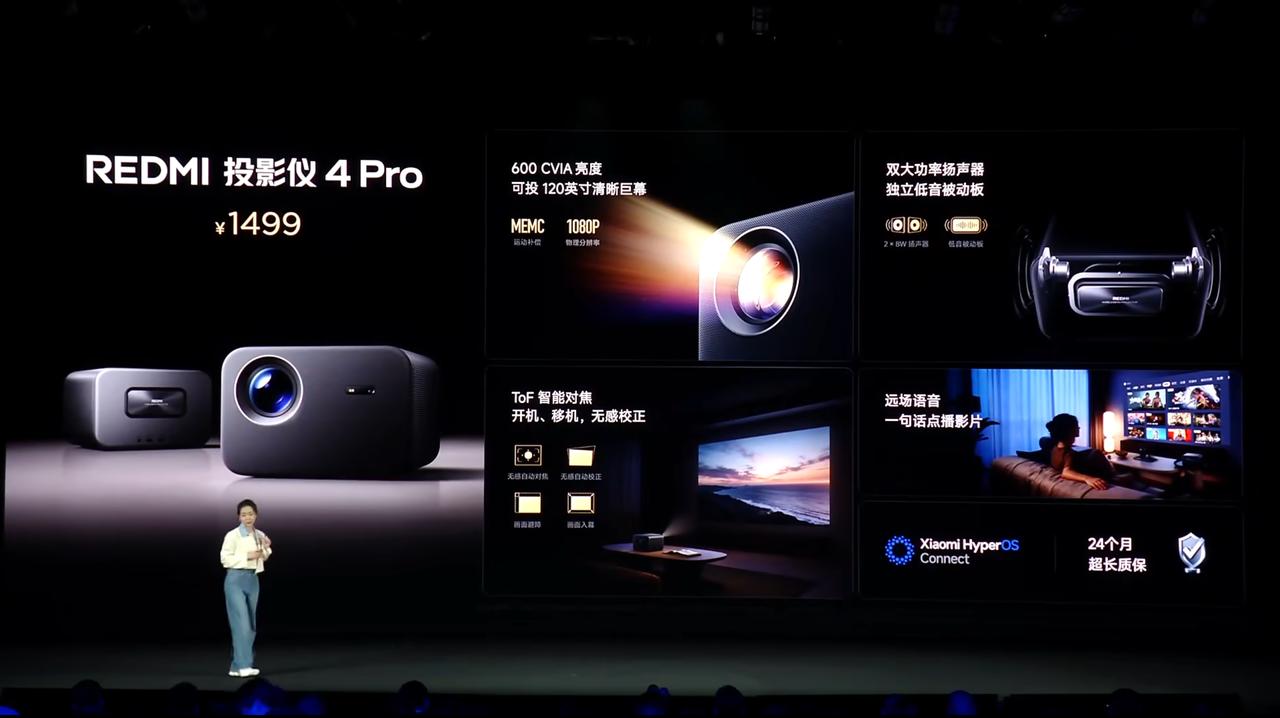 REDMI 投影仪 4 Pro，售价 1499 元

600CVIA 亮度，10