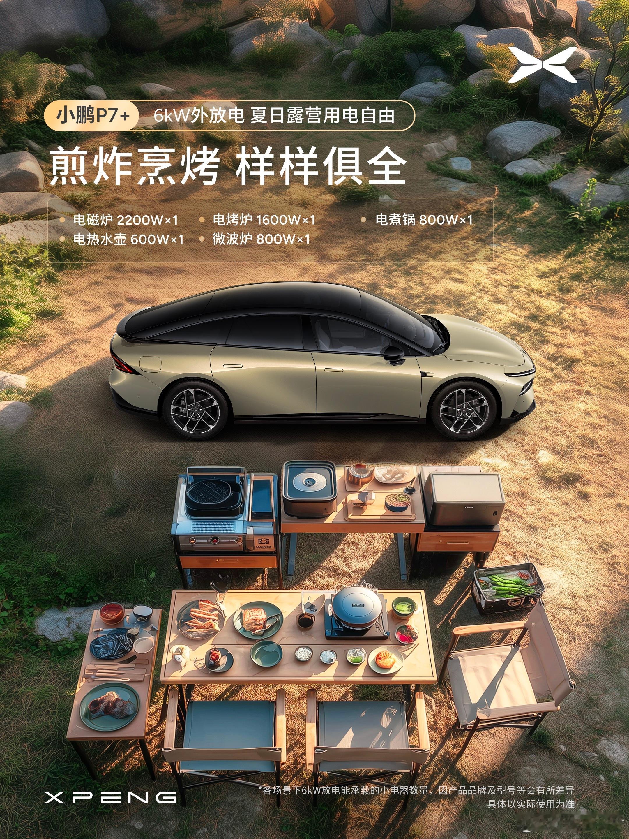 小鹏P7+这外放电功率直接干到6kW了，在行业里真挺能打的！以后露营的时候，晚上
