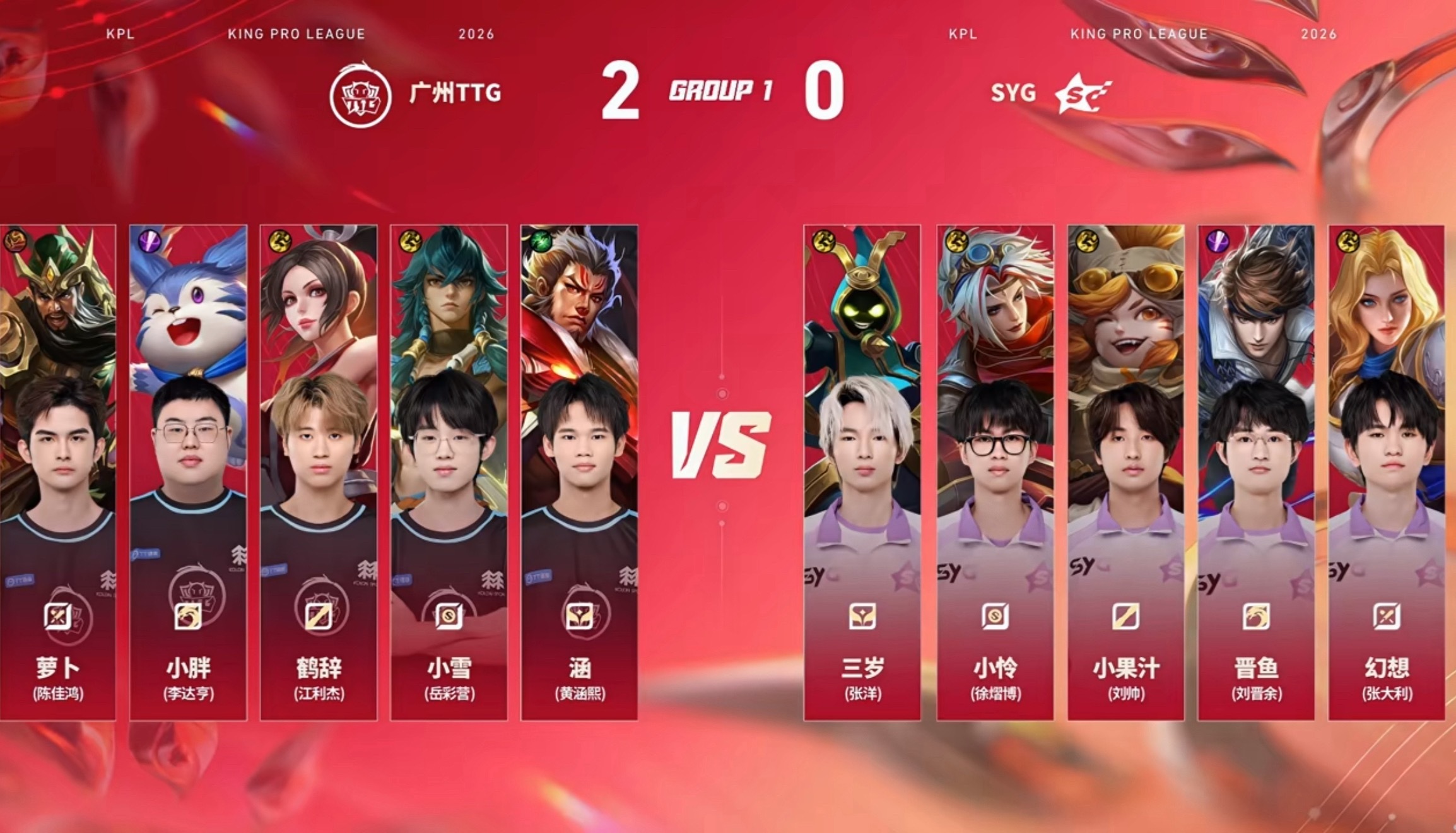 TTG对战SYGTTG与盛夏同行2026KPL夏季赛常规赛第一轮广州TTG VS