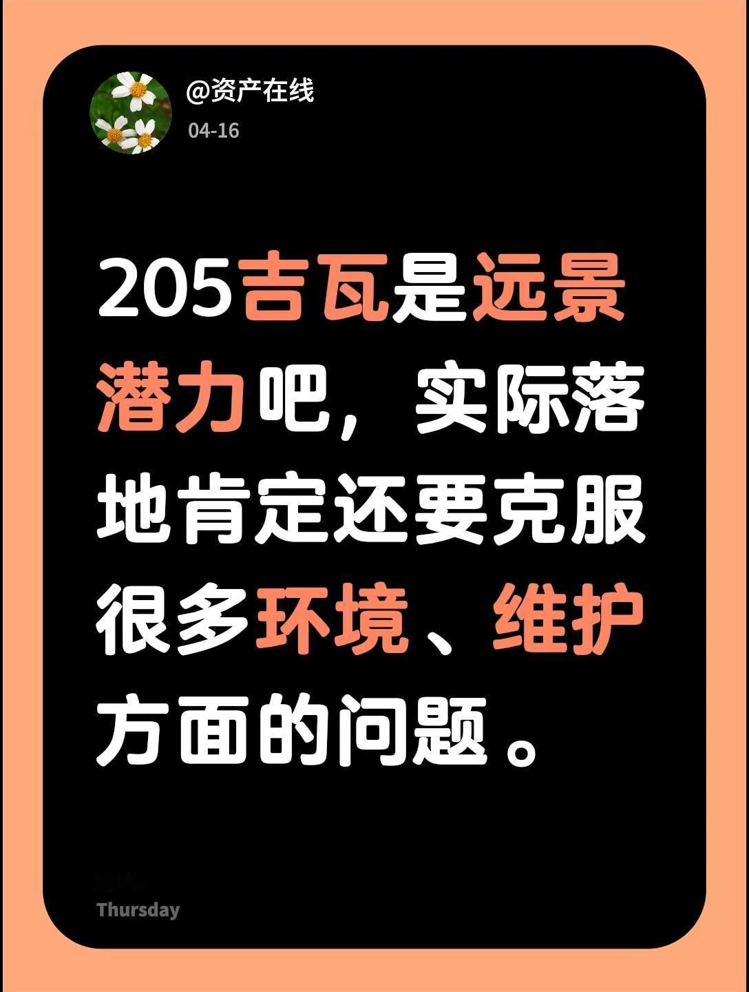 205吉瓦是远景潜力吧，实际落地肯定还要克服很多环境、维护方面的问题。