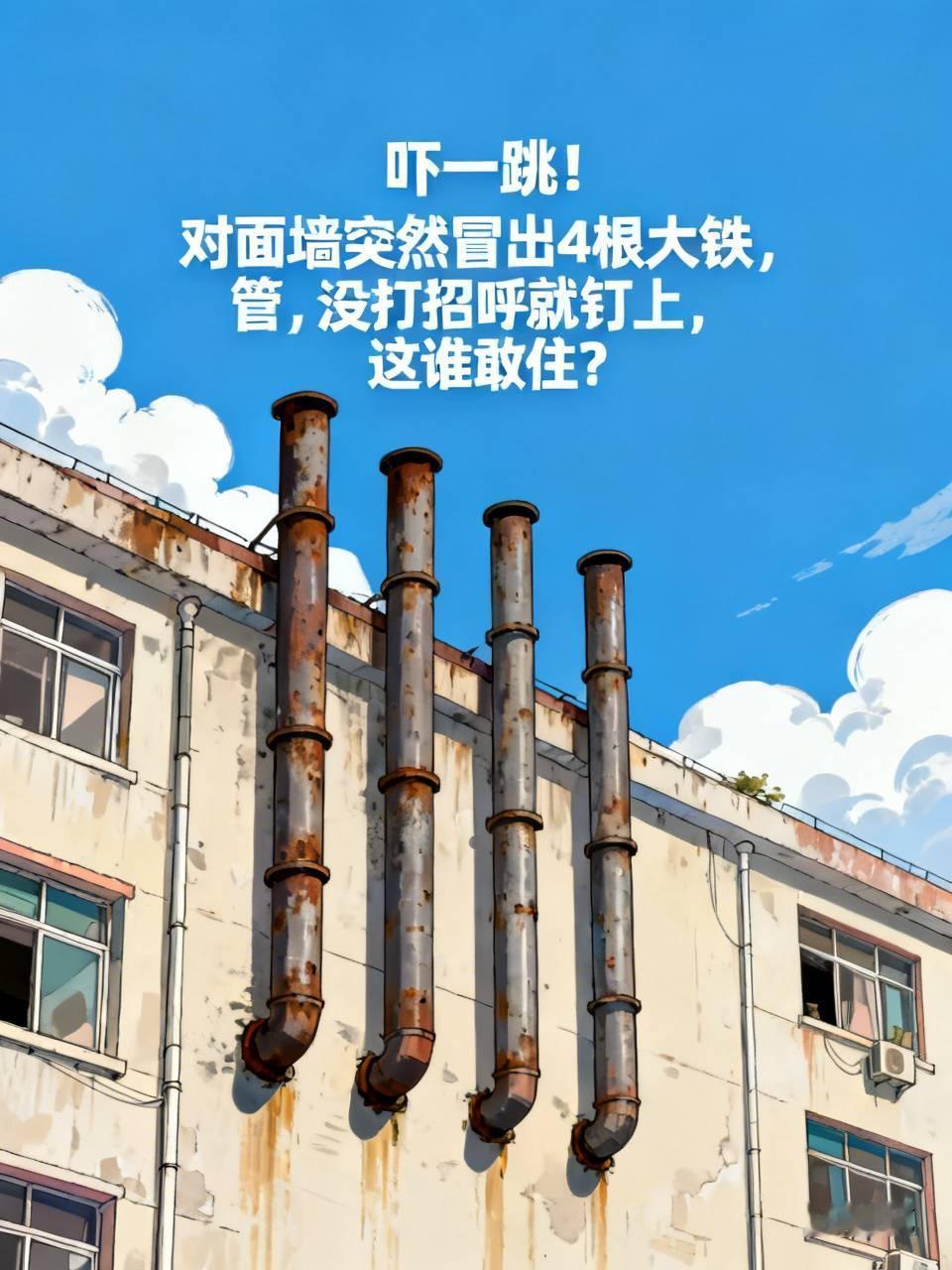 【吓一跳！对面墙突然冒出4根大铁管，没打招呼就钉上，这谁敢住？】
 
家人们，你