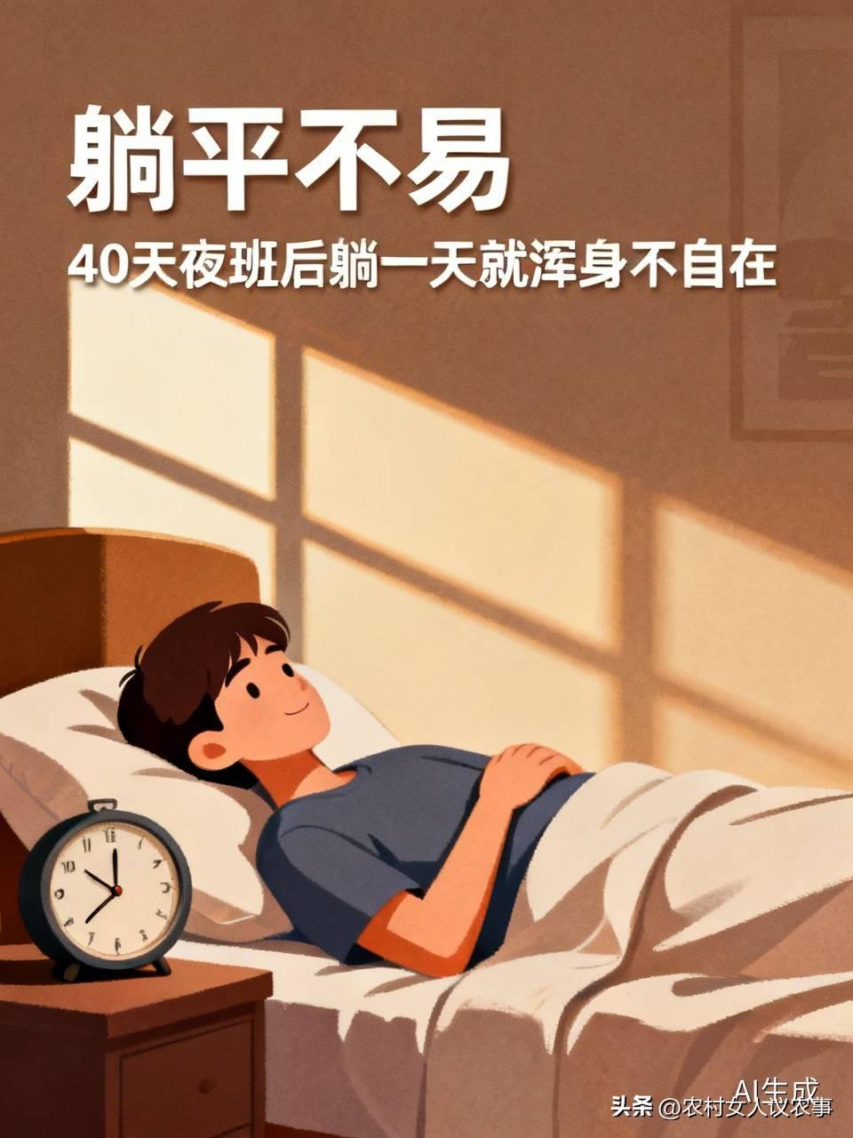 我就是遭罪的命。
一口气干了40天的夜班。累成了死狗。
无数次发誓，等活结束了，
