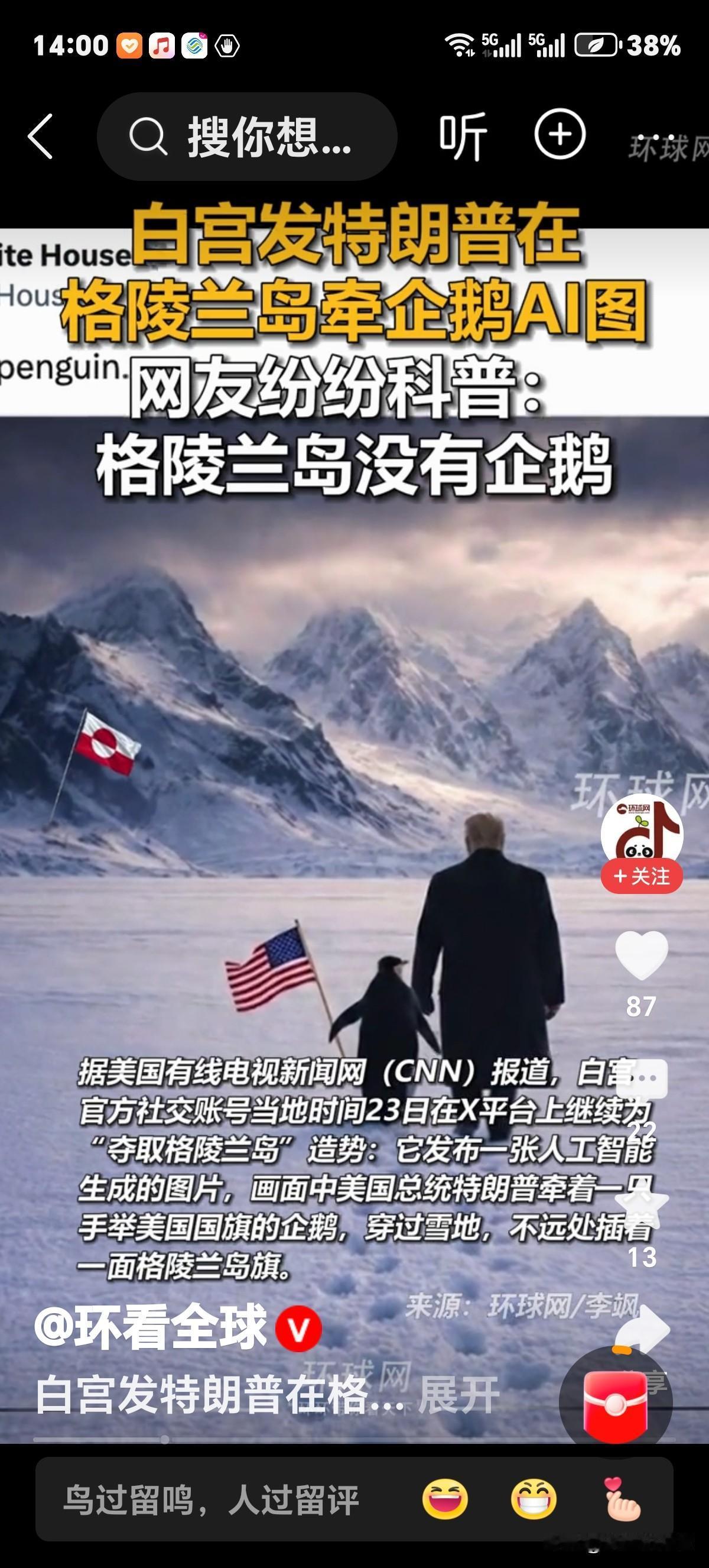 特朗普，企鹅，星条旗，格陵兰岛构成的Al图，惊呆了不仅是丹麦，还有远离美国的盟友