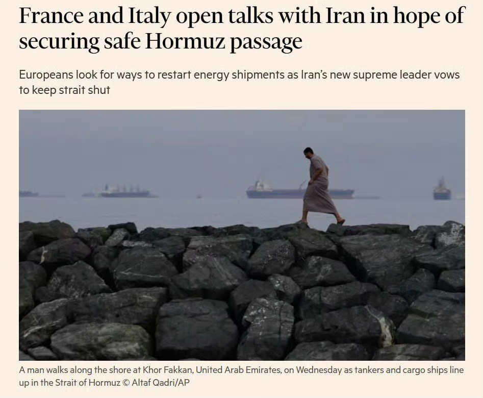 据《金融时报》报道，意大利和法国正在与伊朗展开谈判，希望允许其油轮安全通过霍尔木