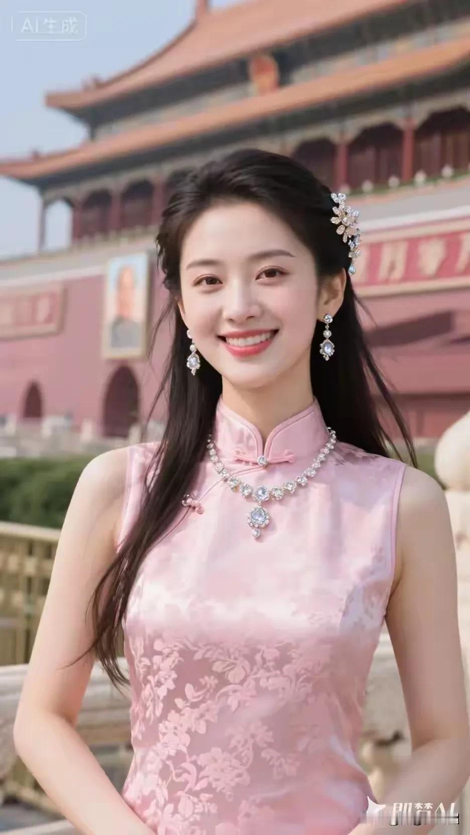 天安门穿旗袍。心花怒放，光彩照人。人们好像有一个约定俗成，只要到了北京，必须到天