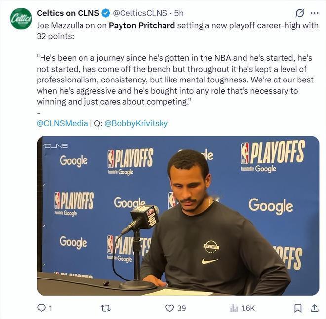 赛后布朗都盛赞普理查德：他的敬业精神不言而喻，他一直都在幕后默默付出努力，努力的