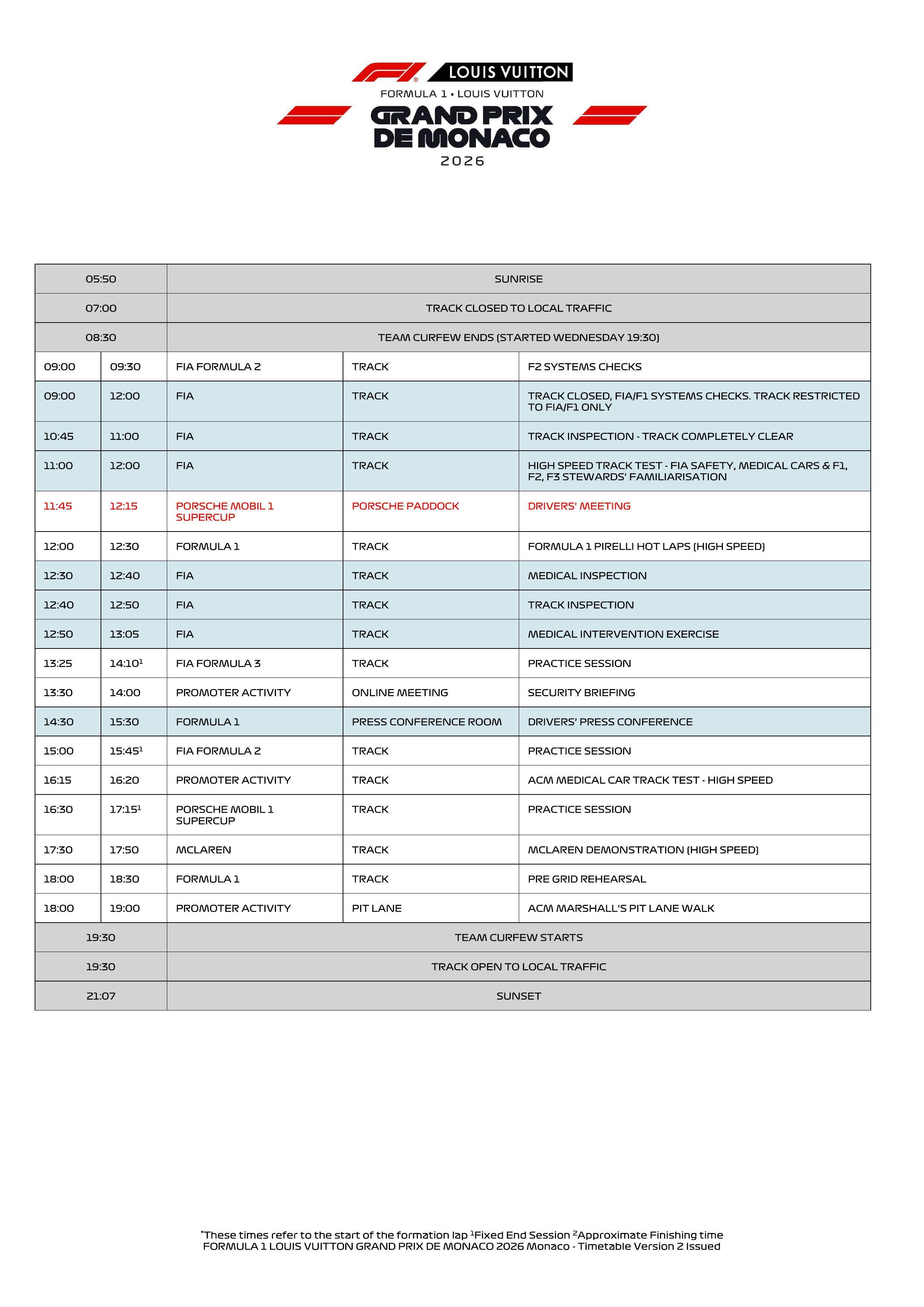 F12026f1摩纳哥大奖赛 F1摩纳哥大奖赛比赛周末时间表