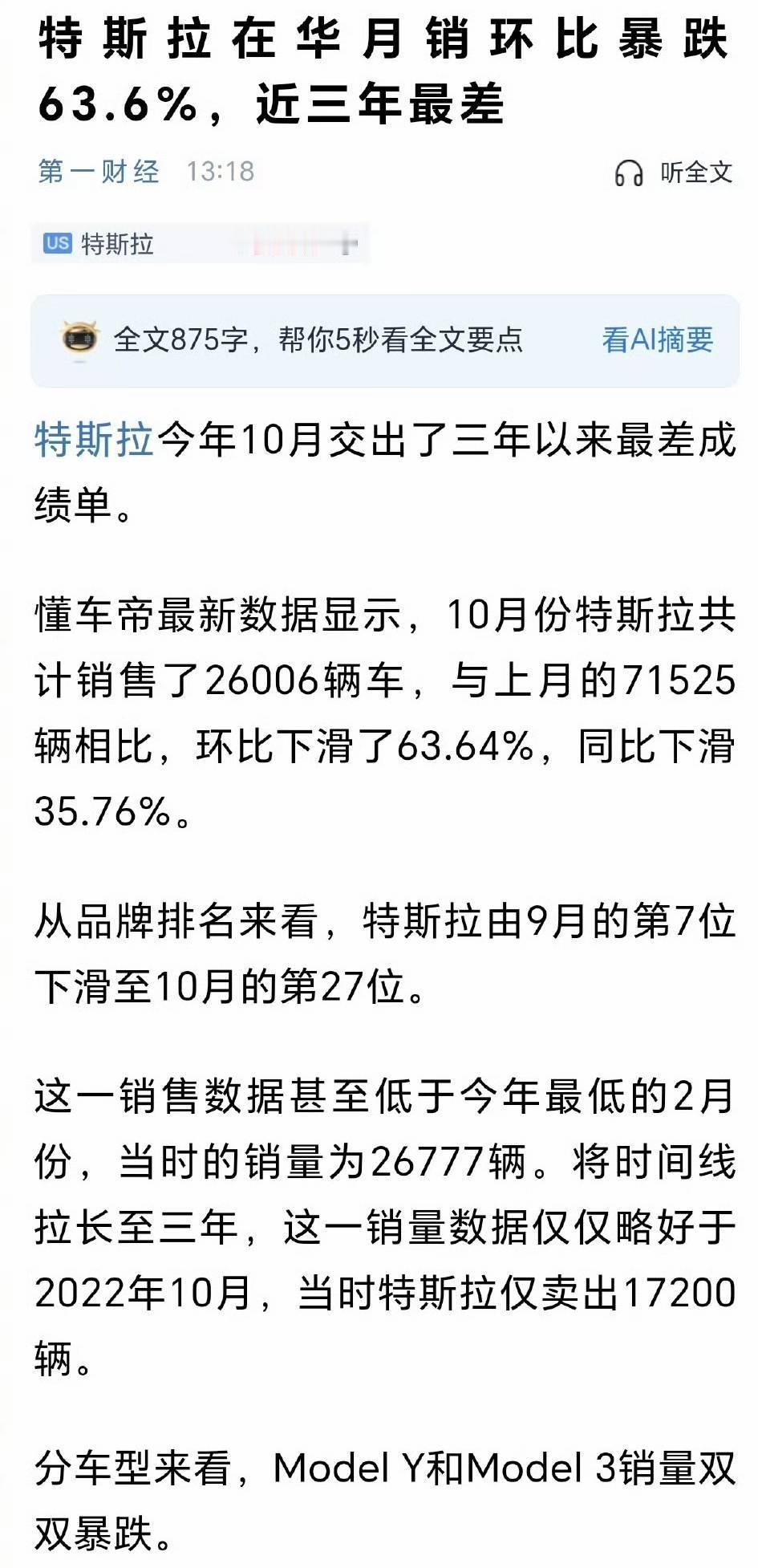 Model Y对比上月少了31685台Model 3对比上月少了13834台大家