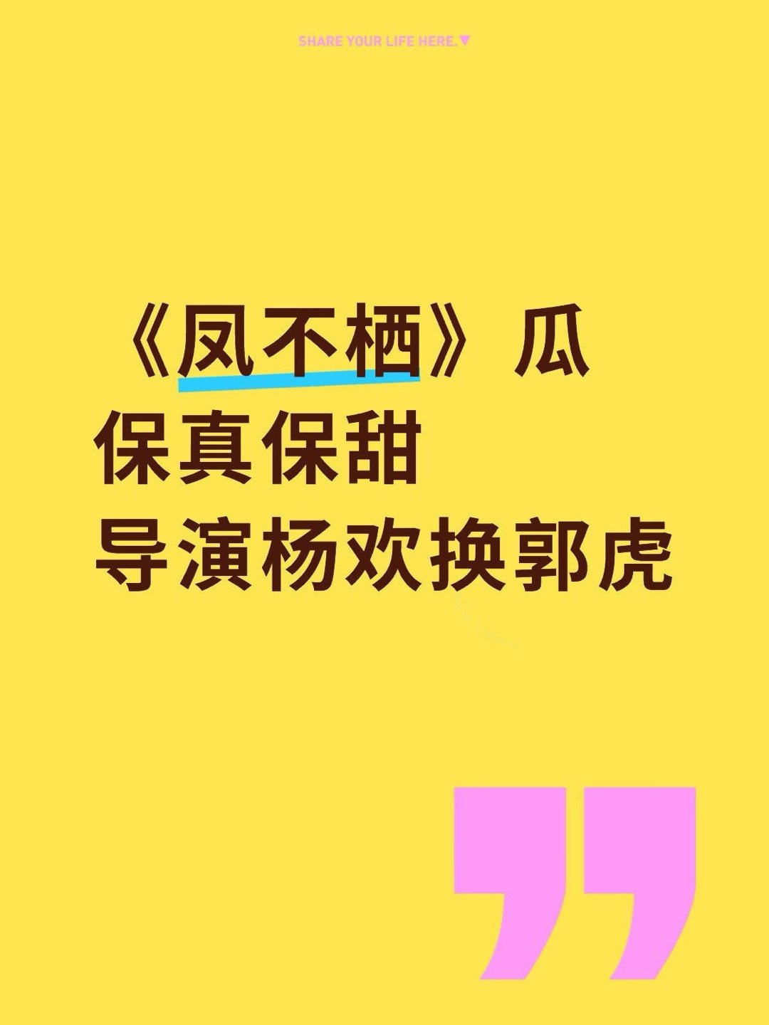 《凤不栖》换导演！保真导演杨欢换郭虎凤不栖｜ 