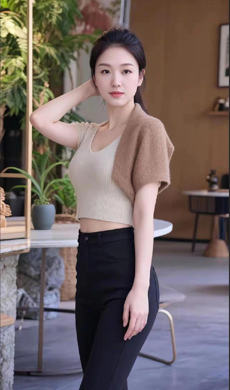 时尚穿搭指南：米色毛衣+黑色紧身裤，轻松展现优雅气质！