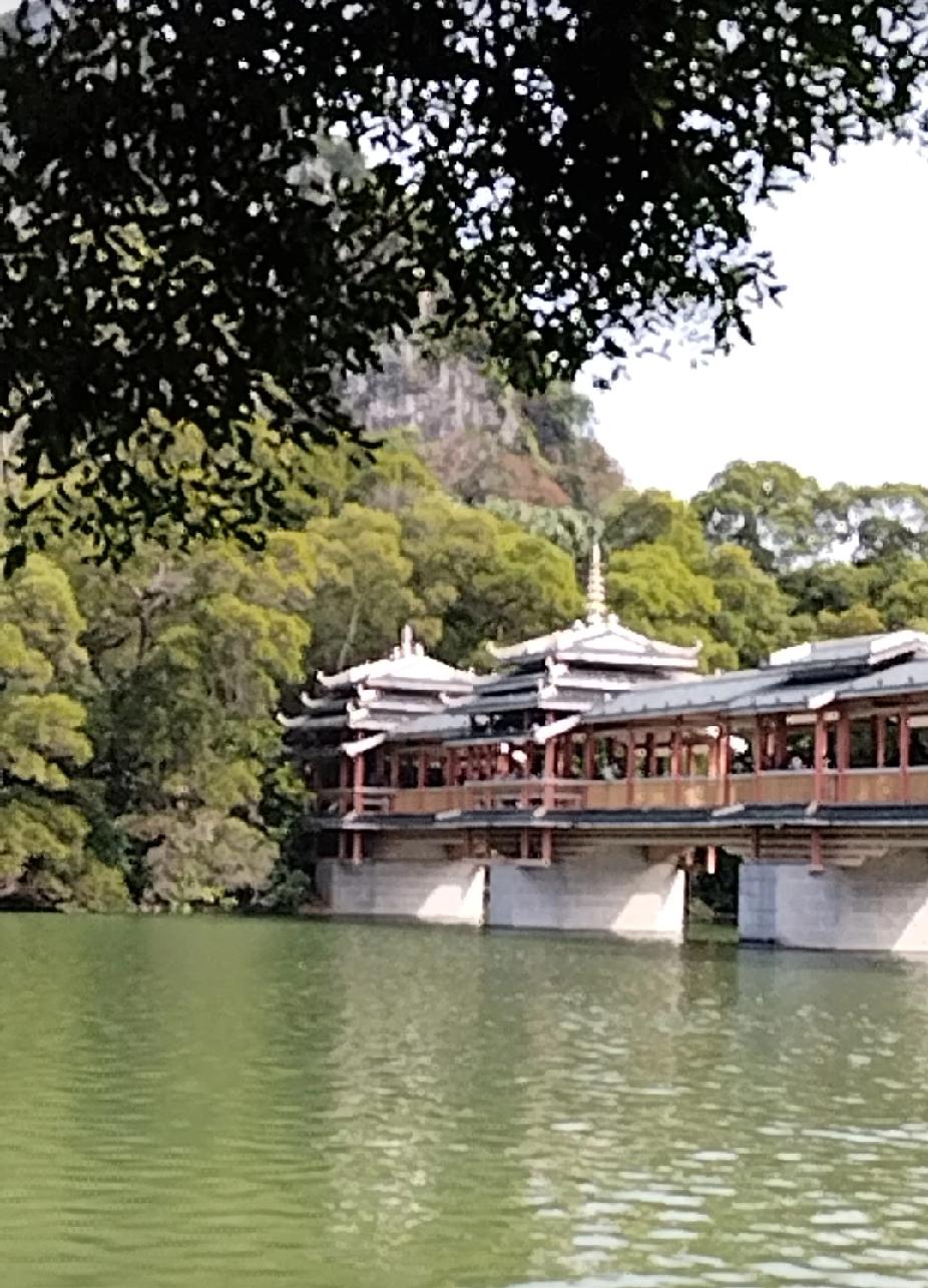 柳州龙潭风雨桥位于柳州市龙潭公园内，是公园内的标志性人文景观：桥身集亭、廊、阁、
