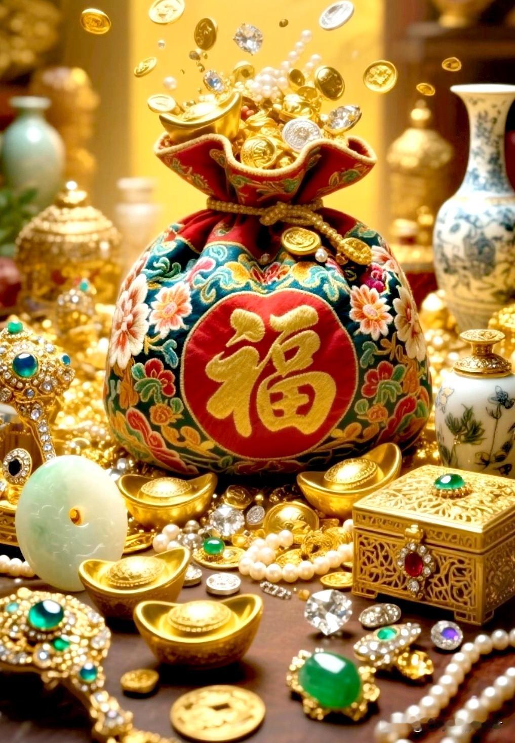 福袋纳百福，财宝聚满堂。