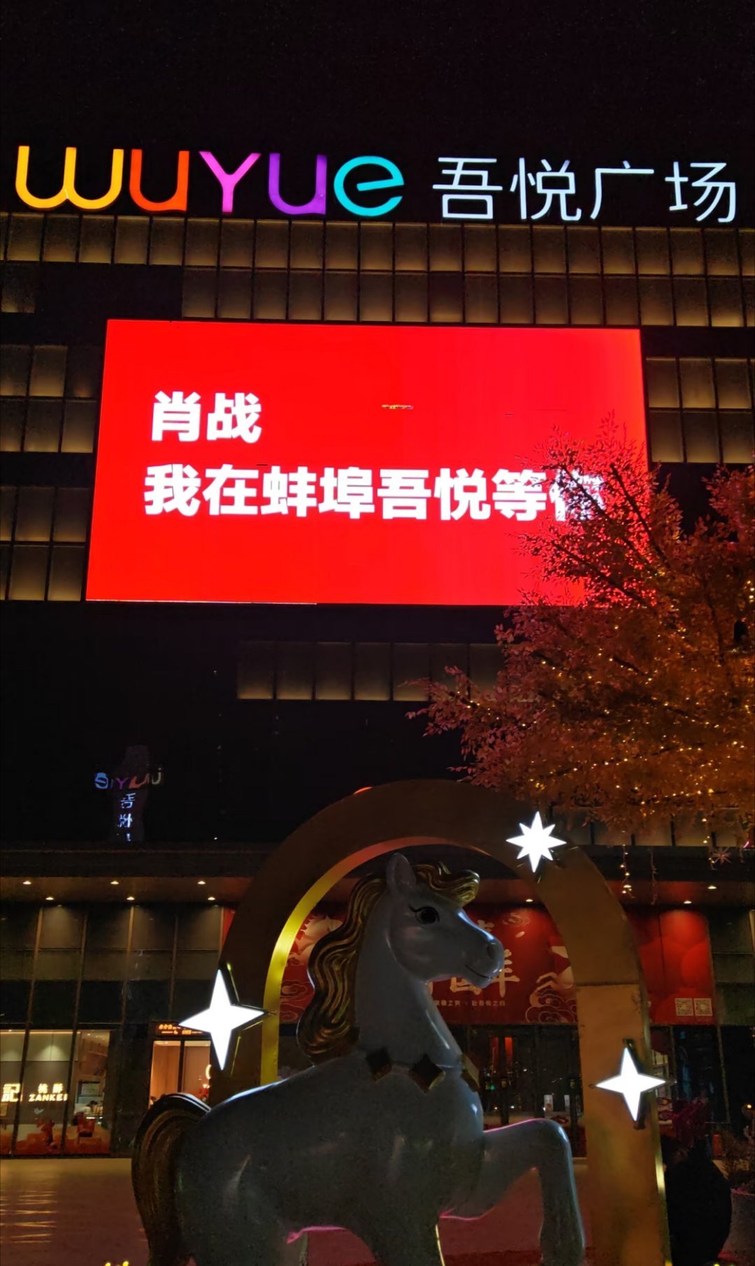 蚌埠老板网速这一块/.甚至连吾悦广场的大屏都“我在蚌埠等你，有的时候别忘了带个烧