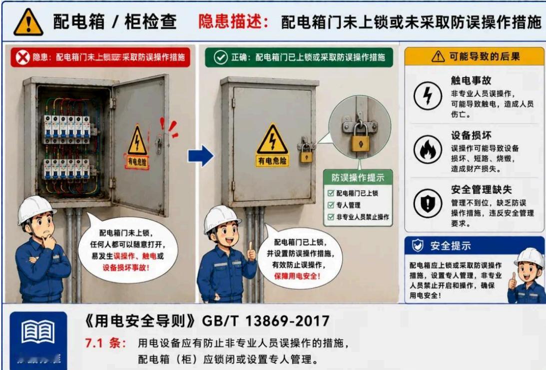 🔒 配电箱的“三字经”：
✅ 要上锁
✅ 要专人
✅ 要警示
❌ 不锁 = 不