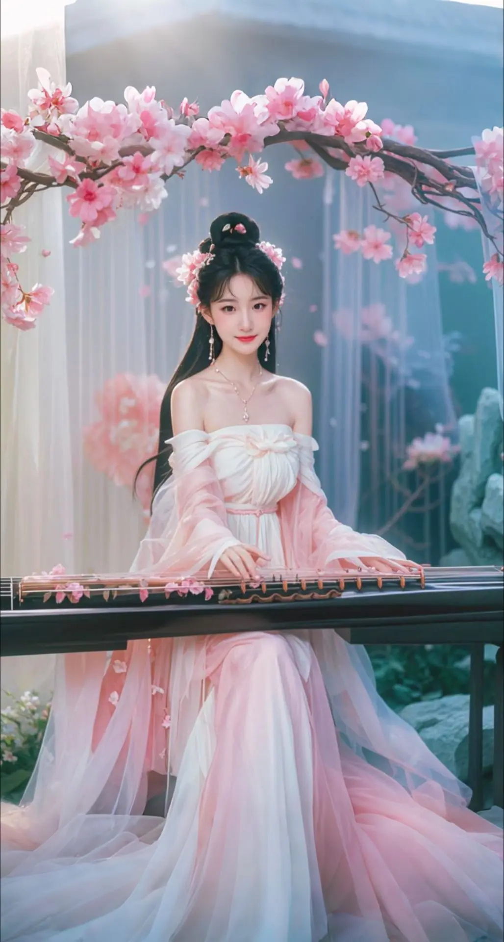 AI扩图 AI花神抚筝韵