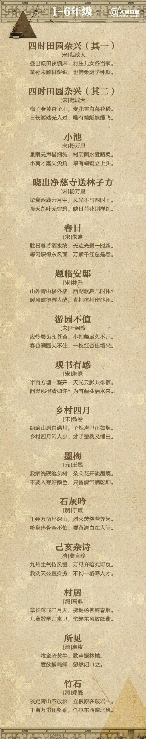 九年义务教育阶段135首必背诗文 ，温故而知新！一起回忆经典诗句