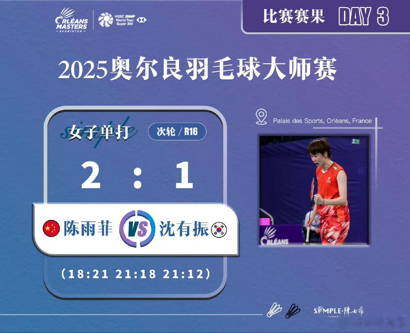 2025年奥尔良羽毛球大师赛  💌『 3月6日 比赛赛果 』  🏸『 女单1