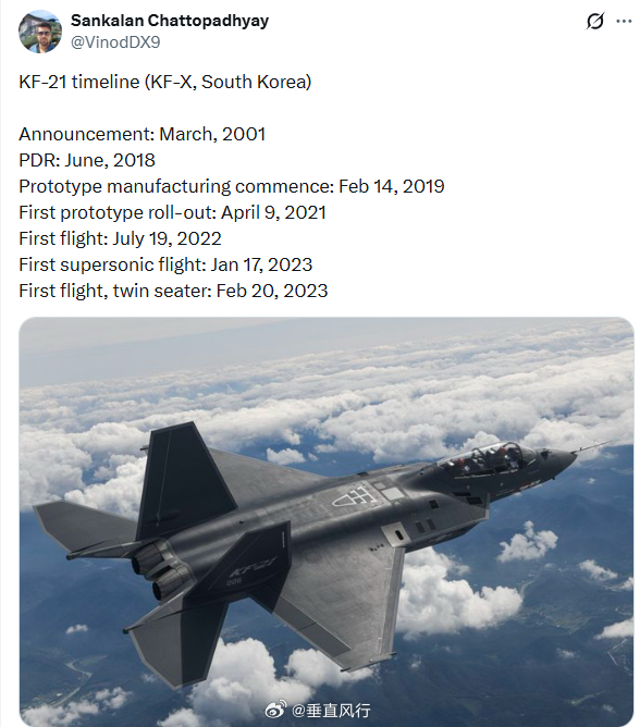 印度网友似乎注意到了KF-21量产型交付的新闻，并列出了型号发展的时间线，我以为