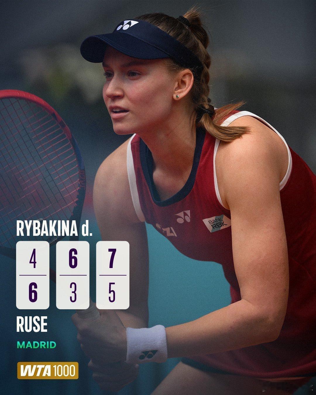 莱巴金娜 4-6 6-3 7-5逆转鲁塞第三盘落后从1-3开始反击。今天状态不是