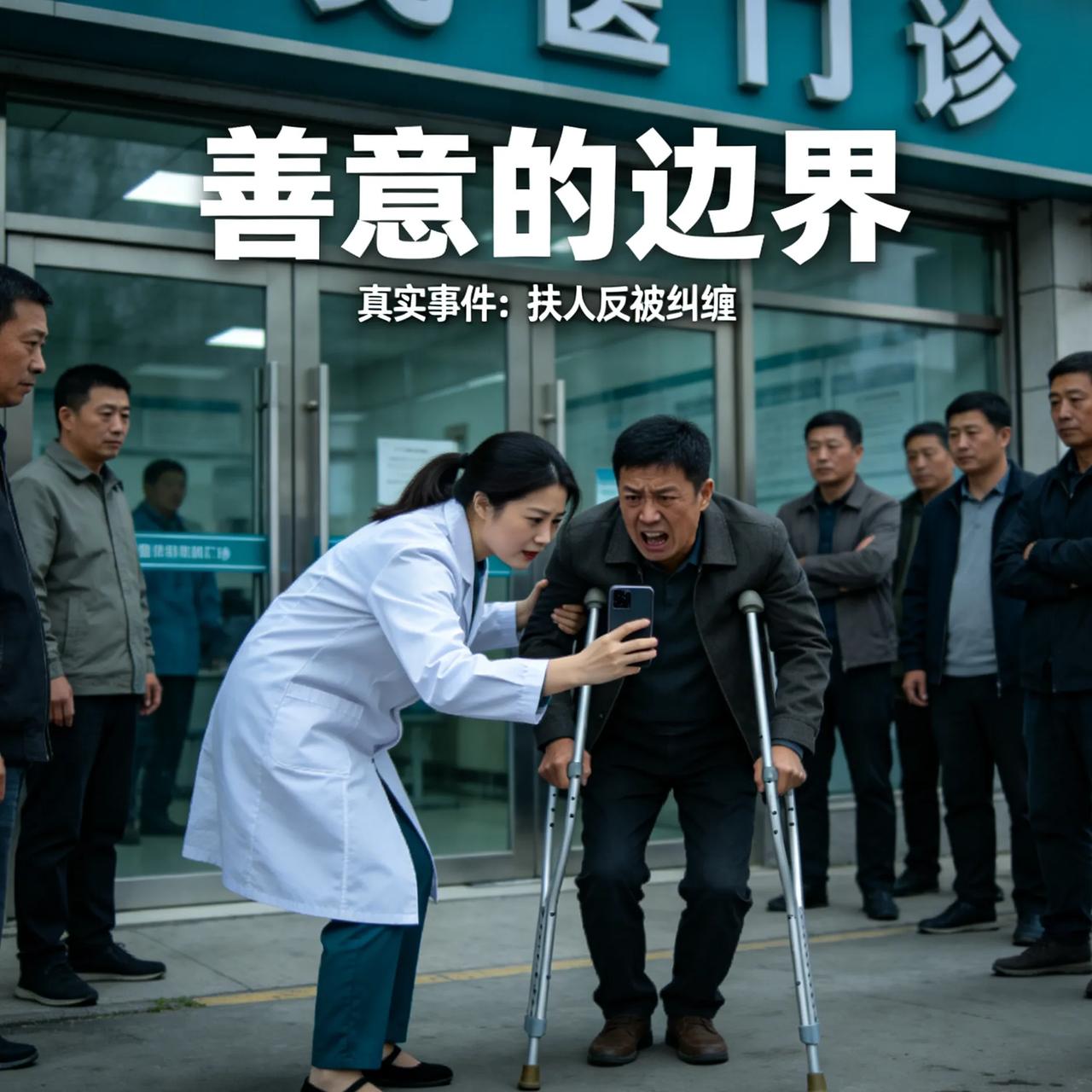 好心搀扶，竟被反咬一口
 
诊所员工看到残疾人摔倒，好心上前搀扶。
 
怕被讹还