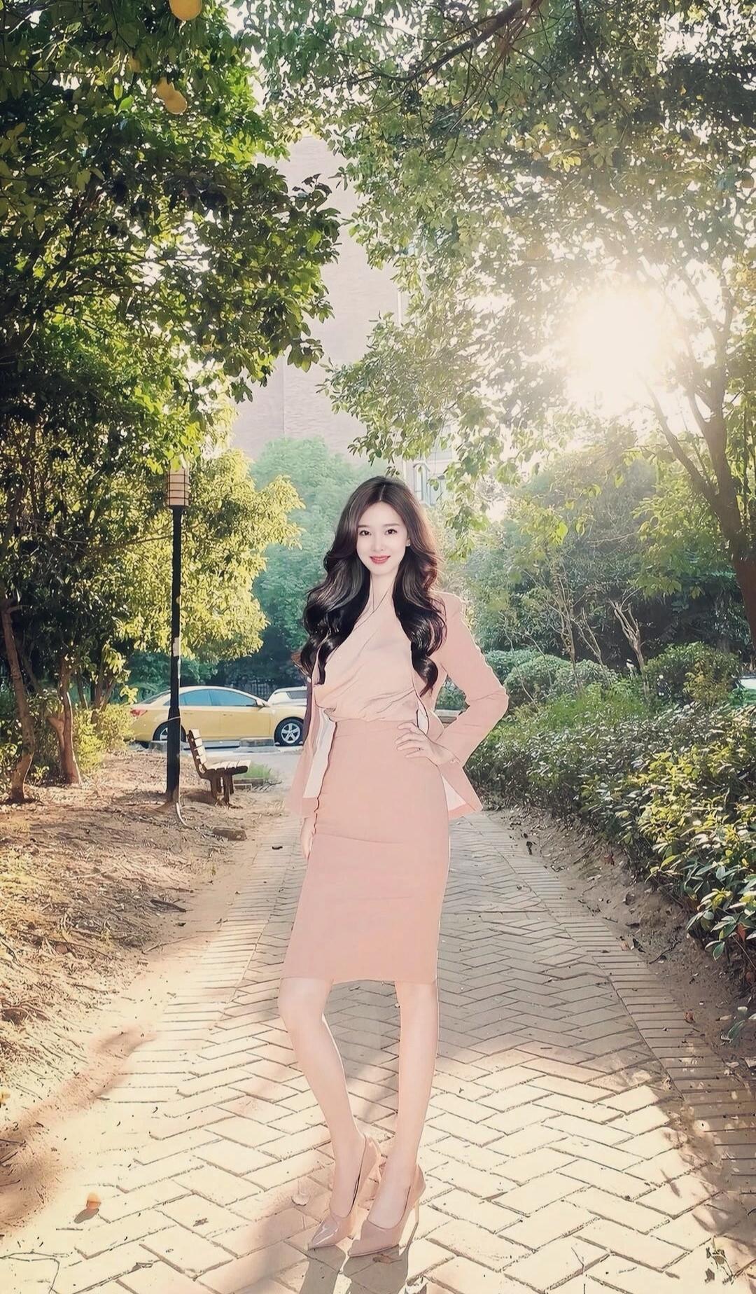 晒图笔记大赛绿树荫下婷美人，粉裙漫舞步生尘。