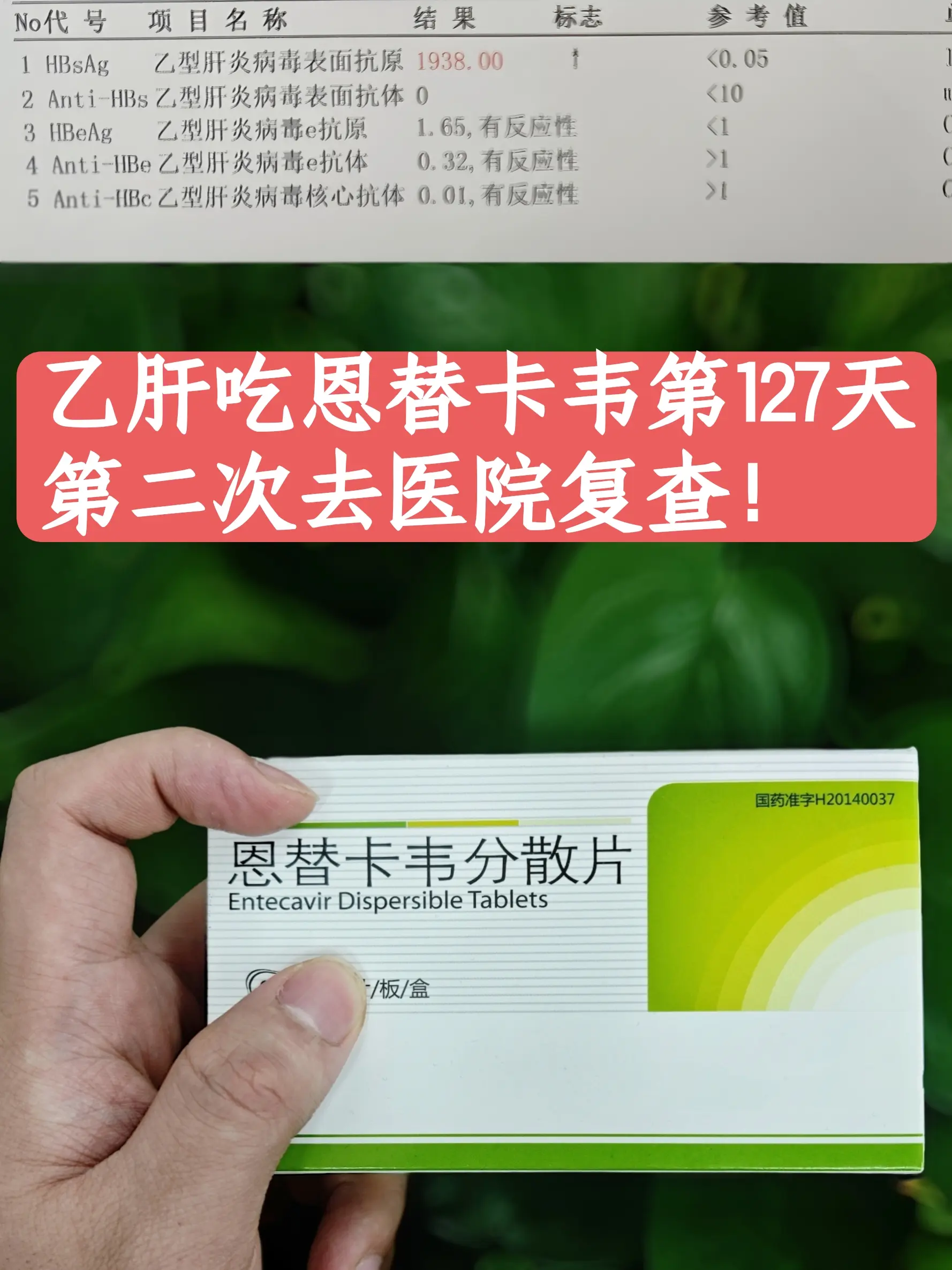 “哎，心情和过山车一样，五味杂陈！今天是我吃恩替卡韦的第127天，刚拿...