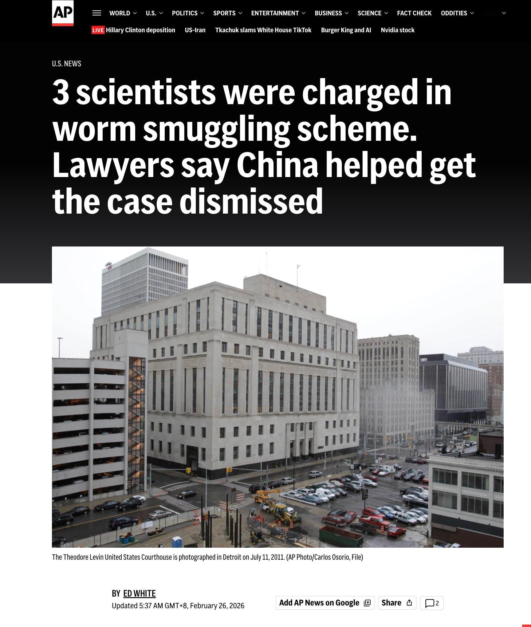 三个中国科学家因为莫须有的指控被抓进监狱服刑数月后驱逐出境。下面的评论说不了解美